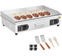 VEVOR Gril électrique commercial, 4400 W, gril semi-plat pour le plan de travail, température réglable de 50 à 300 °C, 72 x 39 x 1 cm, plaque de gril en inox avec 2 pelles et 2 brosses