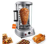 VEVOR, grill rotatif vertical de 11,5 L, 1500 W, pour gyros, kebab, shawarma, couleur argent, idéal pour les petits foyers. Température maximale : 190 °C. Minuteur de 0 à 60 minutes. Porte en verre sé