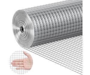 VEVOR Grillage métallique soudé, 610 mm x 7,62 m, rouleau treillis métallique galvanisé à chaud maillage 12,7 x 12,7 mm clôture en fil de poule calibre 19 pour cages à lapins, jardin, petits rongeurs
