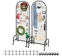 VEVOR Grille d’Exposition sur Pied 2PCs 60x164 cm, Panneau Grille en Acier Carbone, Présentoir Grillagé Mobile avec Roulettes et 20 Crochets, pour Affichage Présentation Photo Mémo Décoration