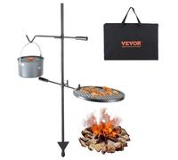 VEVOR Grille de Feu de Camp Pivotante avec Poteau 122,5 cm Gril de Camping 2 Couches 1 Filet en Diamant 36x36 cm 1 Crochet Grille de Cuisson en Acier Hauteur Réglable pour Foyer Barbecue en Plein Air