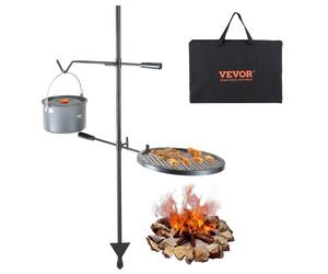 VEVOR Grille de Feu de Camp Pivotante avec Poteau 122,5 cm Gril de Camping 2 Couches 1 Filet en Diamant 36x36 cm 1 Crochet Grille de Cuisson en Acier Hauteur Réglable pour Foyer Barbecue en Plein Air