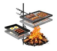 VEVOR Grille de Feu de Camp Pivotante Gril de Camping sur Piquet 2 Niveaux, Matériel de Barbecue pour Feu de Bois BBQ, Grille de Cuisson Supérieure et Plateau Inférieur, En Acier, Réglable en Hauteur