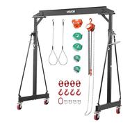 VEVOR Grue à Portique Mobile 1995,81 kg, Portique de Levage Hauteur Réglable 2530-3730mm, pour Garage, Usine et Entrepôt, avec Chariot Porte-Palan Manuel, Palan à Chaîne, Manilles, Sangles et Crochets