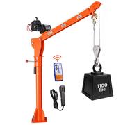 VEVOR Grue de Levage Électrique pour Pick-up et Camionnette 499 kg, Grue de Chargement avec Treuil Électrique 12 V, pour Machines et Bois, Flèche Télescopique Rotative à 360°, Acier Galvanisé, Pliable