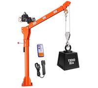 VEVOR Grue de Levage Électrique pour Pick-up et Camionnette 499 kg, Grue de Chargement avec Treuil Électrique 12 V, pour Machines et Bois, Flèche Télescopique Rotative à 360°, Acier Galvanisé, Pliable