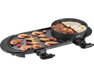 VEVOR Hot Pot avec grill, 2200 W 2 en 1 grill électrique sans fumée et hot pot, BBQ coréen Shabu pot à feu avec double réglage de température séparé & poêles antiadhésives