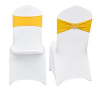 VEVOR Housse de chaise pliante en élasthanne extensible, 50 pcs, housse de protection universelle avec ceinture, amovible et lavable, pour mariage, vacances, célébration, salle à manger, or et blanc