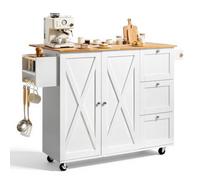 VEVOR Îlot Central 115x39 cm, Desserte Cuisine Mobile 1 Armoire 3 Tiroirs | Rangement Bar Cuisine, Abattant 115x29 cm, Meuble de Cuisine avec Plan de Travail en Bois, Porte-Épices et Porte-Serviettes