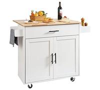 VEVOR Îlot Central 90x39 cm Desserte de Cuisine à Roulettes 1 Armoire 1 Tiroir Meuble de Cuisine avec Plan de Travail en Bois Abattant 90x29 cm Porte-Épices Porte-Serviettes pour Rangement Bar Cuisine