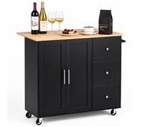 VEVOR Îlot de Cuisine Mobile Desserte à Roulettes 107,7 cm Noir 3 Tiroirs | Meuble de Rangement pour Salle à Manger Maison, Table-îlot en Bois, Avec Placard, Abattant et Porte-torchon, Grand Comptoir