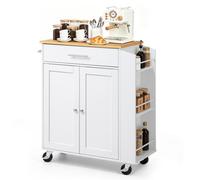 VEVOR Îlot de Cuisine Mobile Desserte sur Roulettes 79,5 cm Buffet Blanc, Meuble de Rangement pour Salle à Manger Maison, Table-îlot en MDF, Avec Tiroir, Placard, Porte-torchon et Porte-épices
