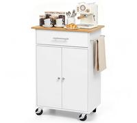 VEVOR Îlot de Cuisine Mobile Desserte sur roulettes avec Rangement 63 cm | Pour Salle à Manger Maison, Table-îlot en MDF, Avec Tiroir, Placard, Porte-torchon et Crochets, Grand Plan de Travail, Blanc