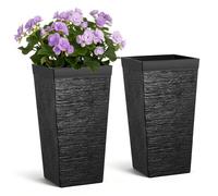 VEVOR Jardinière Haute Lot de 2 Pot de Fleur Haut 58 cm pour Plantes Intérieur Extérieur Entrée Terrasse Jardin, avec Trous Drainage, roulettes, Style Moderne en Plastique, Forme Carrée Conique, Noir