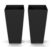 VEVOR Jardinière Haute Lot de 2 Pot de Fleur Haut 66,5 cm pour Plantes Intérieur Extérieur Entrée Terrasse Jardin, avec Trous Drainage, roulettes, Style Moderne Plastique, Forme Carrée Conique, Noir