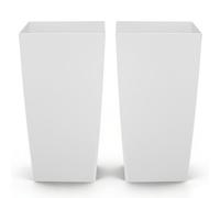 VEVOR Jardinière Haute Lot de 2 Pot de Fleur Haut 75 cm pour Plantes Intérieur Extérieur Entrée Terrasse Jardin, avec Trous Drainage, Roulettes, Style Moderne en Plastique, Forme Carrée Conique, Blanc