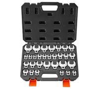 VEVOR Jeu de 30 Clés à Patte d'Oie Entraînement 3/8'' Métriques et SAE ourche en Acier Allié Cr-Mo, Mallette de Rangement, Double Marquage sur Clés et Coffret, pour Entretien Réparation Auto