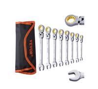VEVOR Jeu de Clés à Cliquet à Tête Flexible 8PCs, Clés à Cliquet Métrique 8-17 mm, Ensemble de Clés en Acier Cr-V, avec Pochette Enroulable, pour Travaux Ménagers, Réparations Auto, Garage, Atelier