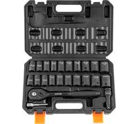 VEVOR Jeu de clés à douilles professionnelles en acier allié CR-V Jeu de 23 clés à douilles 7/16-1 pouces hocs, HRC 42-48 ouilles y compris coffret à outils, métrique Extracteur de vis