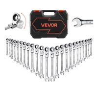 Jeu de clés à cliquet à tête flexible VEVOR, 24 pièces (métrique et SAE) 72 dents, jeu de clés à cliquet en acier Cr-V avec coffret de rangement, clés à fourche pour les réparations domestiques et l'e