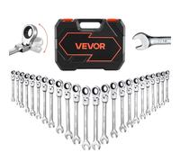 Jeu de clés à cliquet à tête flexible VEVOR, 24 pièces (métrique et SAE) 72 dents, jeu de clés à cliquet en acier Cr-V avec coffret de rangement, clés à fourche pour les réparations domestiques et l'e