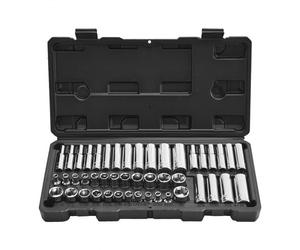 VEVOR Jeu de Douilles 46PCs à Entraînement de 6,4 mm, SAE et Métriques, Profondes et Standard, en Acier Allié CR-V Chromé, Kit d'Outils de Mécanicien avec Coffret, pour Réparation Automobile