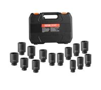 VEVOR Jeu de Douilles à Chocs Profondes pour Écrous d’Essieu 14PCs, Coffret de Douilles pour Écrous à Entraînement de 1/2 po 12,7 mm, Métriques, 6 et 12 Pans, Outil de Montage et Démontage Réparation