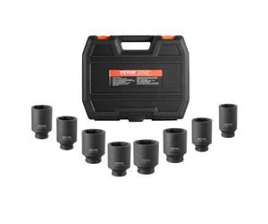 VEVOR Jeu de Douilles à Chocs Profondes pour Écrous d’Essieu 8PCs, Coffret de Douilles pour Écrous à Entraînement de 1/2 po 12,7 mm, 12 Pans, Outil de Montage et Démontage pour Réparation Automobile
