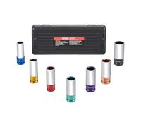 VEVOR Jeu de Douilles à Chocs Profondes pour Écrous de Roue 7PCs, Coffret de Douilles pour Écrou à Entraînement de 1/2 po 12,7 mm, 6 Pans, Métriques 17/19/21/22/23/24/27 mm, pour Réparation Automobile
