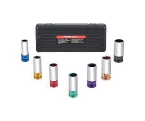 VEVOR Jeu de Douilles à Chocs Profondes pour Écrous de Roue 7PCs, Coffret de Douilles pour Écrou à Entraînement de 1/2 po 12,7 mm, 6 Pans, Métriques 17/19/21/22/23/24/27 mm, pour Réparation Automobile