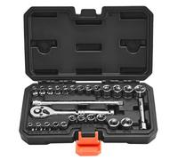 VEVOR Jeu de Douilles SAE et Métriques, Kit d'Outils de Mécanicien 27PCs, avec liquet à Entraînement 6,35 mm, Rallonge et Étui de Rangement, en Acier Allié CR-V, pour Réparation Automobile