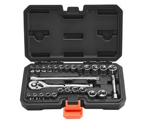 VEVOR Jeu de Douilles SAE et Métriques, Kit d'Outils de Mécanicien 27PCs, avec liquet à Entraînement 6,35 mm, Rallonge et Étui de Rangement, en Acier Allié CR-V, pour Réparation Automobile