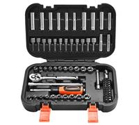 VEVOR Jeu de Douilles SAE et Métriques Profondes et Peu Profondes, Kit d'Outils de Mécanicien 70PCs, avec liquet à Entraînement, Embouts, Accessoires et Étui, en Acier Allié CR-V, Réparation
