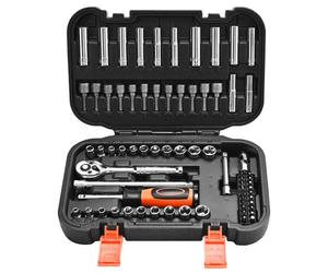 VEVOR Jeu de Douilles SAE et Métriques Profondes et Peu Profondes, Kit d'Outils de Mécanicien 70PCs, avec liquet à Entraînement, Embouts, Accessoires et Étui, en Acier Allié CR-V, Réparation