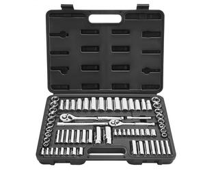 VEVOR Jeu de Douilles SAE et Métriques Profondes et Standard, Kit d'Outils de Mécanicien 69PCs, avec liquet à Entraînement de 9,5 et 6,4 mm, Accessoires et Étui, en Acier Allié CR-V, Réparation