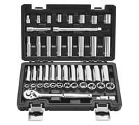 VEVOR Jeu de Douilles SAE et Métriques Profonds et Peu Profonds, Kit d'Outils de Mécanicien 44PCs, avec liquet à Entraînement 9,5 mm, Accessoires et Étui, en Acier Allié CR-V, pour Réparation