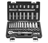 VEVOR Jeu de Douilles SAE et Métriques Profonds et Peu Profonds, Kit d'Outils de Mécanicien 44PCs, avec liquet à Entraînement 9,5 mm, Accessoires et Étui, en Acier Allié CR-V, pour Réparation