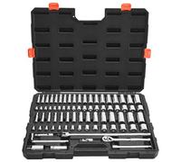 VEVOR Jeu de Douilles SAE et Métriques Profonds et Peu Profonds, Kit d'Outils de Mécanicien 76PCs, avec liquet à Entraînement 9,53 mm, Accessoires et Étui, en Acier Allié CR-V, pour Réparation