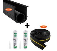 VEVOR Joint de porte de garage, 4,88 m, kit de joint de seuils d'étanchéité universel pour bas de porte de garage, 2 pcs, en forme de U+O, bande en PVC résistante aux intempéries, avec adhésif, noir
