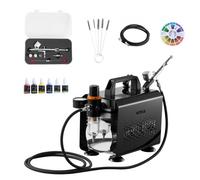 VEVOR Kit Aérographe avec Compresseur d’Air 1/6 HP, Compresseur Aérographe avec 1 Pistolet à Double Action, 3 Buses, Tuyau, Peinture Acrylique et Pinceau, pour Décoration Pâtisserie Onglerie