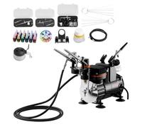 VEVOR Kit Aérographe avec Compresseur d’Air 1/6 HP, Compresseur Aérographe avec 3 Pistolets à Double Action, 3 Buses, Tuyau, Peinture Acrylique et Pinceaux, Décoration Pâtisserie Onglerie Modélisme