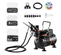 VEVOR Kit Aérographe avec Compresseur d’Air 1/6 HP, Compresseur Aérographe avec 3 Pistolets à Double Action,3 Buses, Tuyau, Peinture Acrylique, 2 Ventilateurs, Décoration Pâtisserie Onglerie
