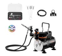 VEVOR Kit Aérographe avec Compresseur d’Air 1/6 HP, Compresseur Aérographe Professionnel à Double Action, avec 1 Pistolet, 3 Buses, Tuyau,1 Kit de Nettoyage, Décoration Pâtisserie Onglerie Modélisme