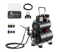 VEVOR Kit Aérographe avec Compresseur d’Air 1/6 HP et Réservoir, Compresseur Aérographe avec 1 Pistolet à Double Action, 3 Buses, Peinture Acrylique, pour Décoration Pâtisserie Onglerie Modélisme