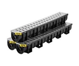 VEVOR Kit Caniveau Extérieur Drainage Tranchée Grille Acier Inox 15x13x100cm 3PCS Noir et Argent