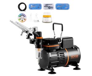VEVOR Kit d'aérographe, compresseur d'air à double ventilateur, système d'aérographe professionnel avec 3 pistolets, support, roue de mélange de couleurs, pour art de l'ongle, cuisine, maquillage
