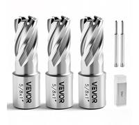 VEVOR Kit de Fraises Annulaires HSS, Fraises à Carotter pour Perceuse Magnétique, 5 Pièces dont 2 Goupilles Pilotes, Queue Weldon, Profondeur de Coupe 50,8 mm, Diamètre 15,87 mm, 3 Boîtiers Plastiques