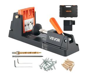 VEVOR Kit de Gabarit de Trou de Poche, Guide de Perçage Oblique, Réglable de 12,7 à 38,1 mm, pour la Menuiserie, avec Adaptateur de Collecte des Poussières, Bloc Guide Amovible, Foret, Bague de Butée