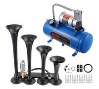 VEVOR Kit de klaxons de tirage 190 W, kit de klaxons d'air à 4 trompettes, klaxons de tirage 150 dB pour camions pick-up, compresseur d'air 12 V 90-120 psi, réservoir 6 L avec manomètre pour tout véhi