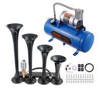 VEVOR Kit de klaxons de tirage 190 W, kit de klaxons d'air à 4 trompettes, klaxons de tirage 150 dB pour camions pick-up, compresseur d'air 12 V 90-120 psi, réservoir 6 L avec manomètre pour tout véhi